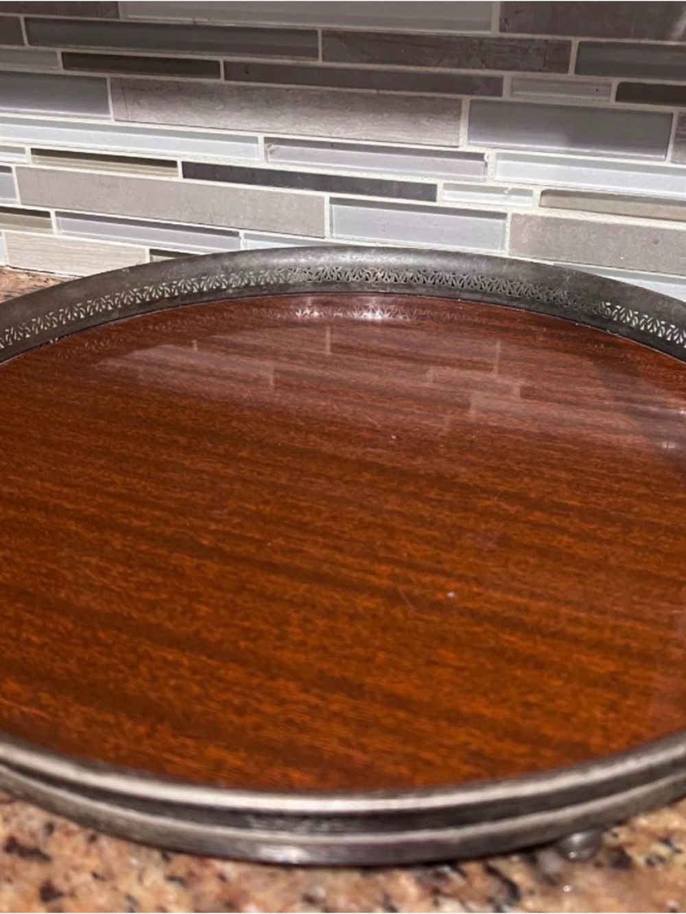 Classic Wooden and Metal Serving Tray - Brown